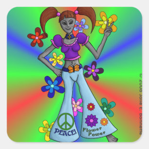 Alien Hippy Square Sticker