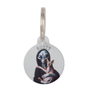 Alien Holding Sphynx Cat ID Tag