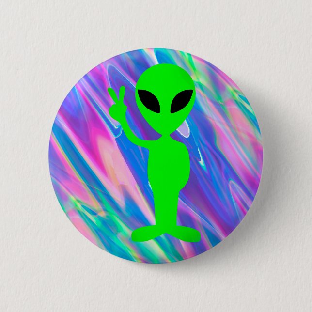alien hologram 6 cm round badge (Front)