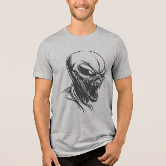 Alien Horror Skull T-Shirt – Dark Sci-Fi Creature  Tri-Blend Shirt