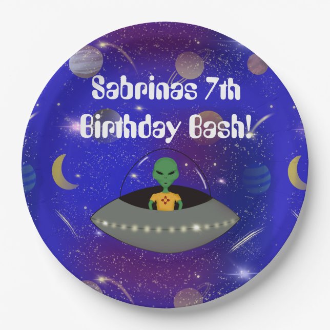  Alien in a Spaceship Wearing a New Mexico t-shirt Paper Plate (Front)