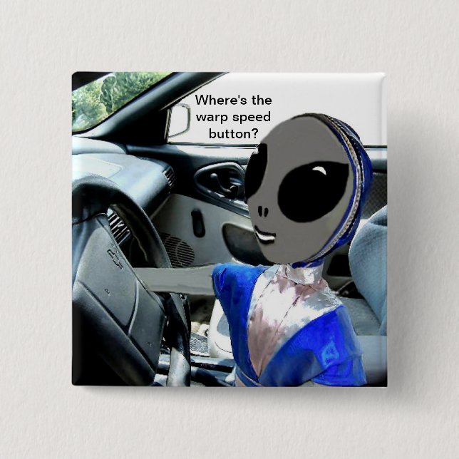 Alien in Car - 15 Cm Square Badge (Front)