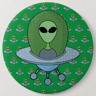 Alien in his little spaceship 6 cm round badge