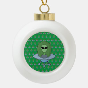 Alien in his little spaceship ceramic ball christmas ornament