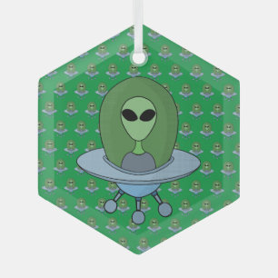 Alien in his little spaceship glass tree decoration