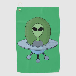 Alien in his little spaceship golf towel
