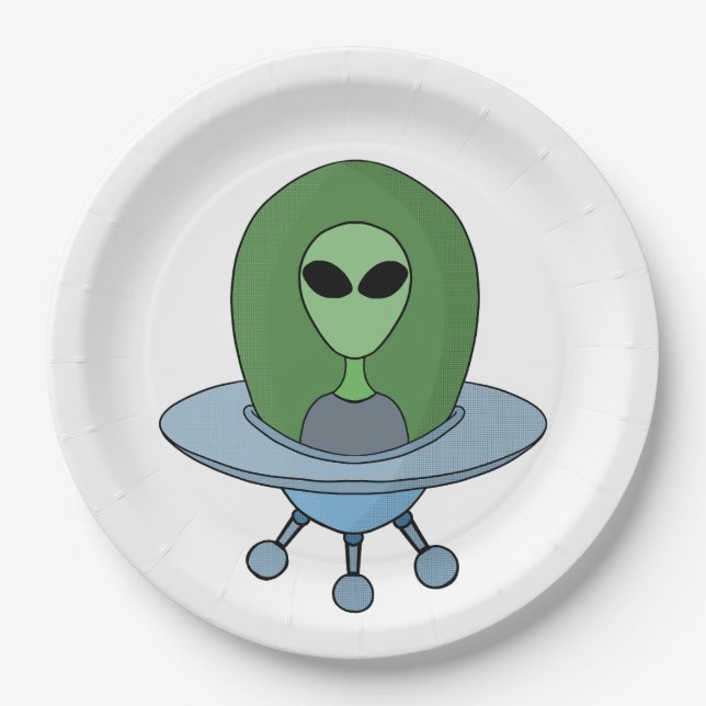 Alien in his little spaceship paper plate (Front)