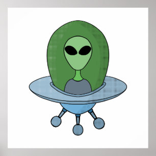Alien in his little spaceship poster