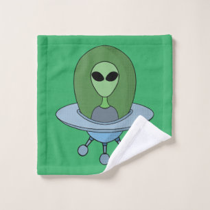 Alien in his little spaceship wash cloth