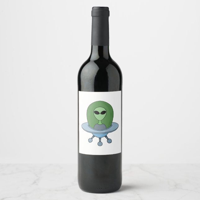 Alien in his little spaceship wine label (Front)