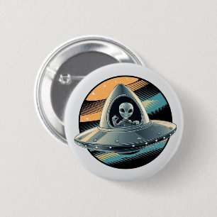Alien in Spaceship 6 Cm Round Badge