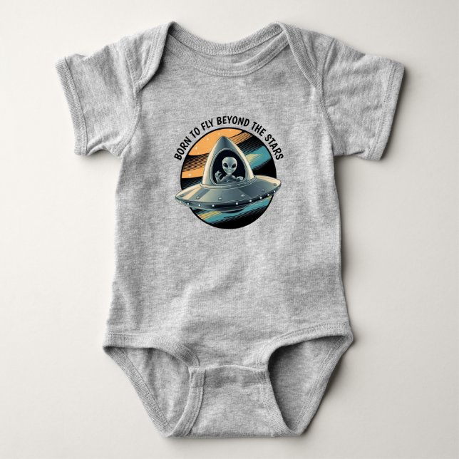 Alien in Spaceship Baby Bodysuit (Front)