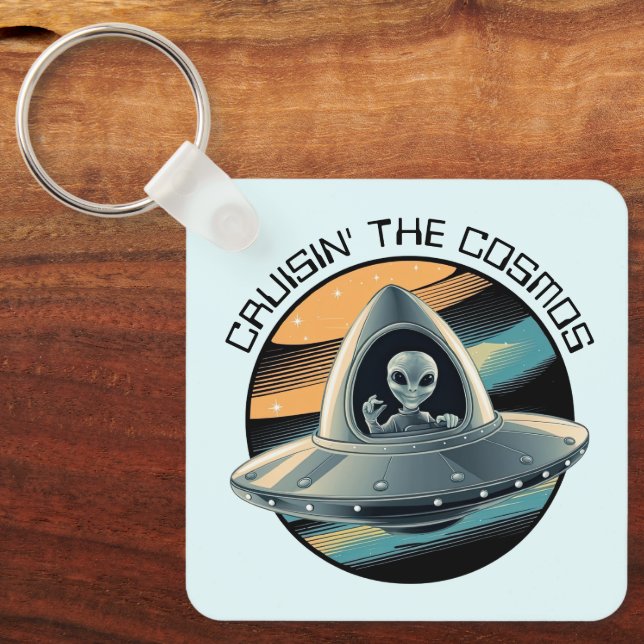 Alien in Spaceship  Key Ring (Front)