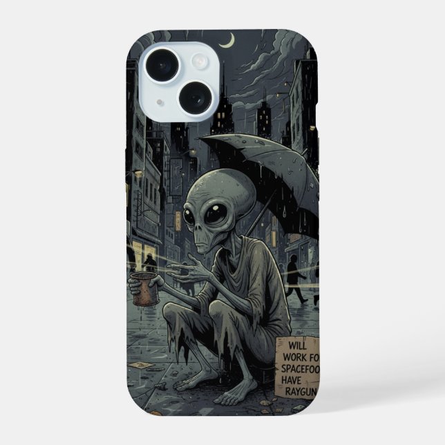 Alien in the Rain iPhone 15 Case (Back)