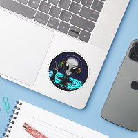 Alien in Water with Headphones giving Peace Sign