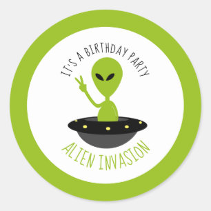 Alien Invasion, Birthday Classic Round Sticker