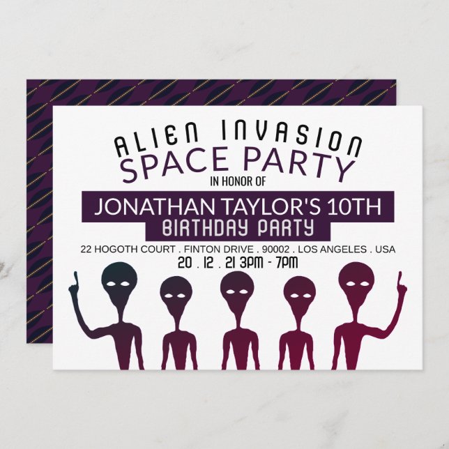 Alien Invasion Birthday Party Invitation (Front/Back)
