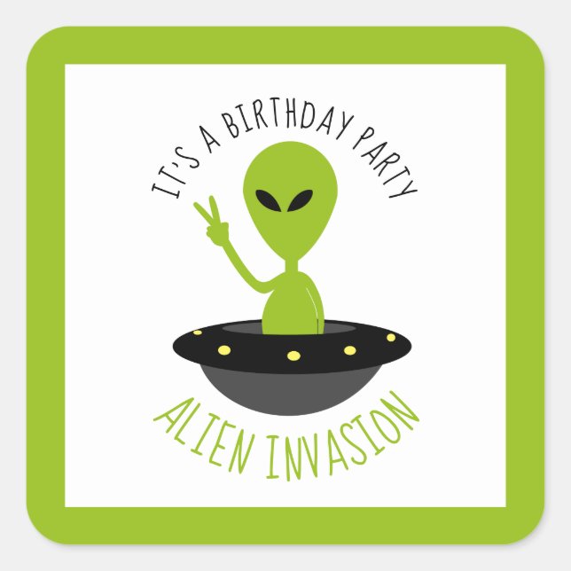 Alien Invasion, Birthday Square Sticker (Front)