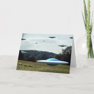 Alien Invasion of Flying Saucers Greeting Card