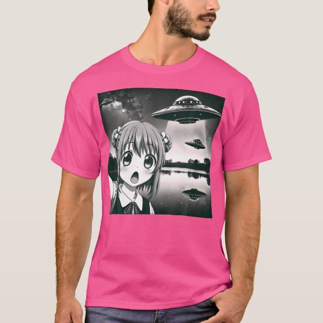 Alien Invasion Sci-Fi Humour Anime Girl Selfie Wit T-Shirt (Front)