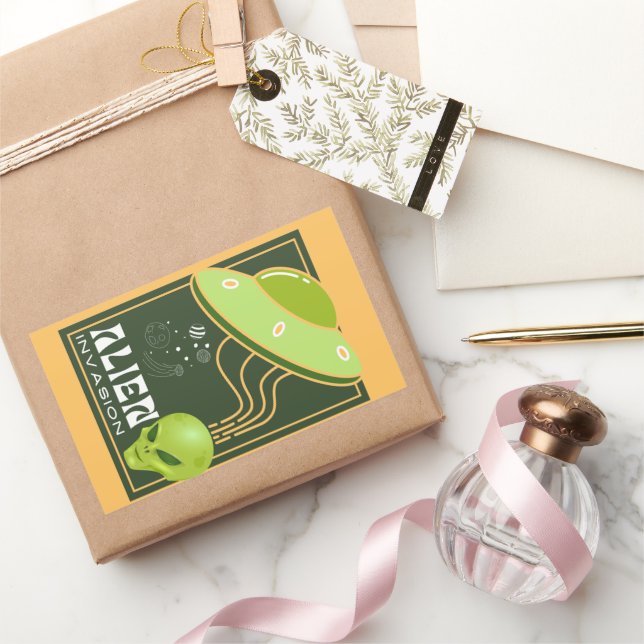 Alien Invasion UFO space galaxy Rectangular Sticker (Gifting)