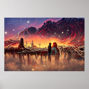 Alien Landscape in Outer Space   Abstract Poster