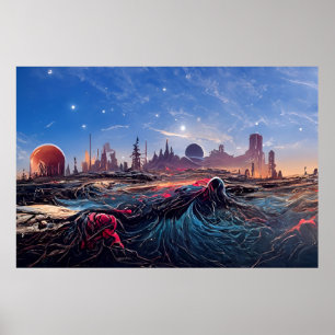 Alien Landscape in Outer Space   Abstract Poster