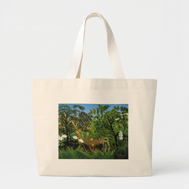 Alien Landscape Primitive Forest Monkey Large Tote Bag (Front)