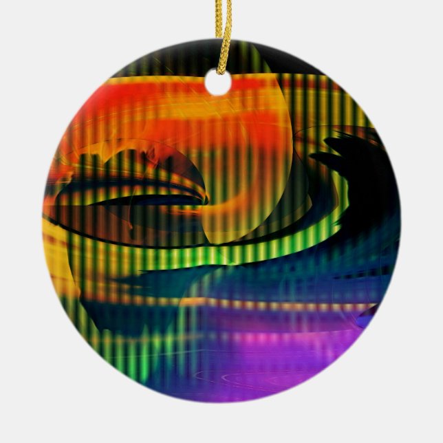 Alien Landscape Rainbow Abstract Ceramic Tree Decoration (Front)