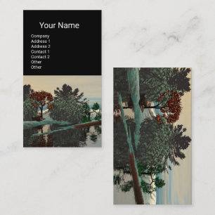 ALIEN LANDSCAPE,TREES LAGOON HYPERION Sci Fi Black Business Card