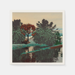 ALIEN LANDSCAPE,TREES,LAGOON HYPERION Sci Fi Napkin