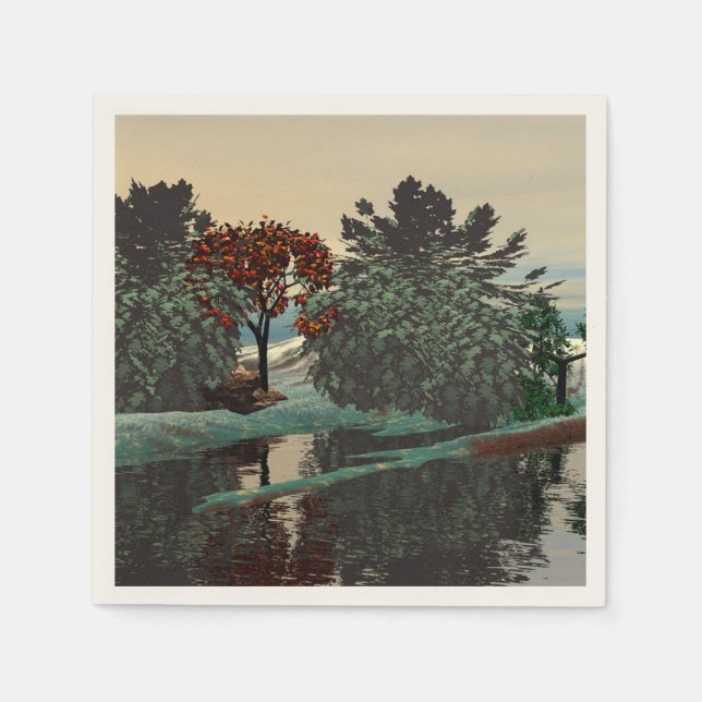 ALIEN LANDSCAPE,TREES,LAGOON HYPERION Sci Fi Napkin (Front)