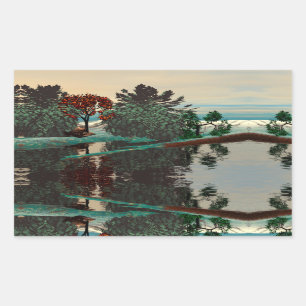 ALIEN LANDSCAPE,TREES,LAGOON HYPERION Sci Fi Rectangular Sticker