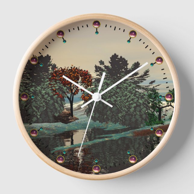 ALIEN LANDSCAPE,TREES,LAGOON HYPERION Sci Fi Wall Clock (Front)