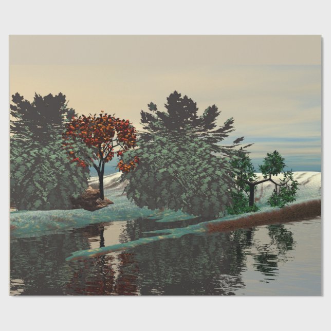 ALIEN LANDSCAPE,TREES,LAGOON HYPERION Sci Fi Wrapping Paper (Flat)