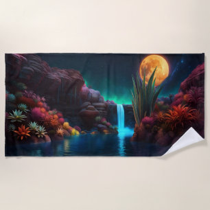 Alien Landscape Waterfall Moon Beach Towel