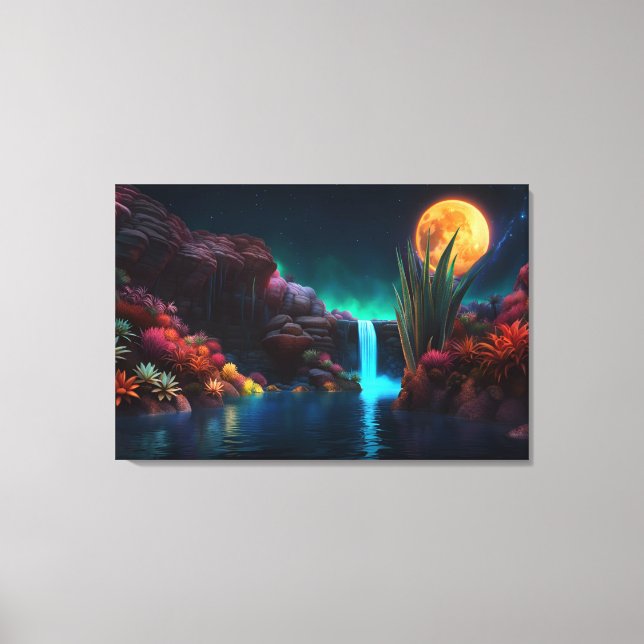 Alien Landscape Waterfall Moon Canvas Print (Front)