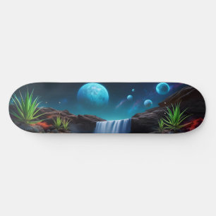 Alien Landscape Waterfall Moons Skateboard