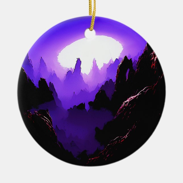 Alien Landscape With Purple Sky Ceramic Tree Decoration (Front)