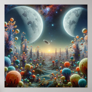 Alien Landscape with Twin Moons Poster