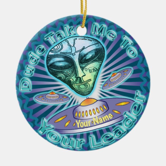 Alien Leader Spaceship Ceramic Tree Decoration (Front)