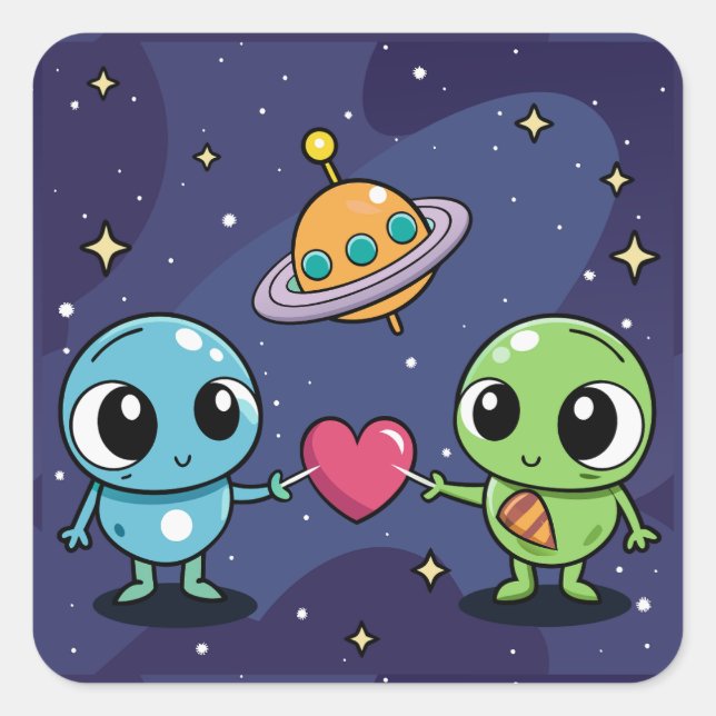 Alien Love Buddies Square Sticker (Front)