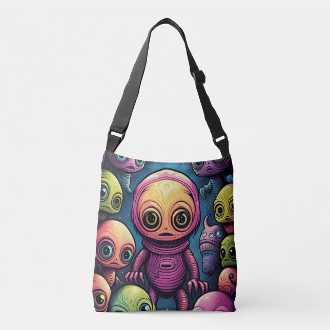 alien love skull funny good mood lucky crossbody bag (Front)