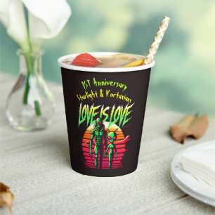 Alien Lovers Glowing Under Sunset Paper Cups