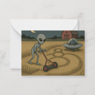 Alien Makes Crop Circles Fun Science Fiction Art Card