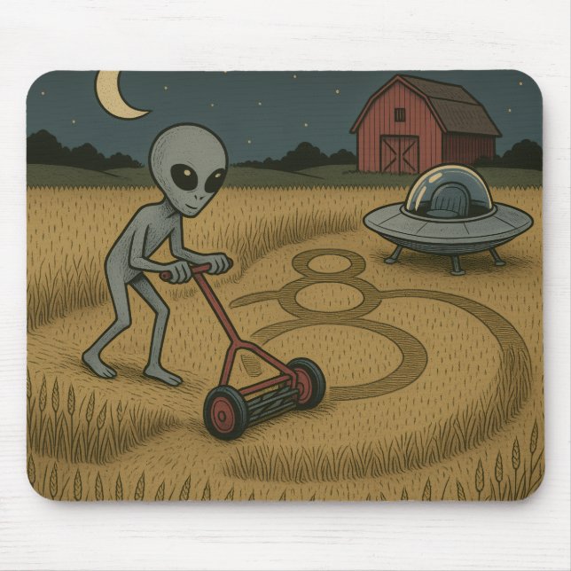 Alien Makes Crop Circles Fun Science Fiction Art Mouse Mat (Front)