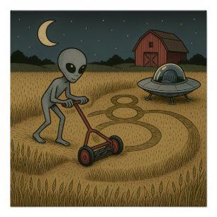Alien Makes Crop Circles Fun Science Fiction Art Poster