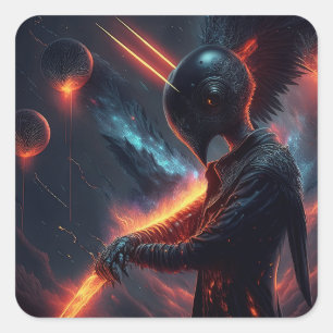 Alien Manipulating Fire Beam Square Sticker