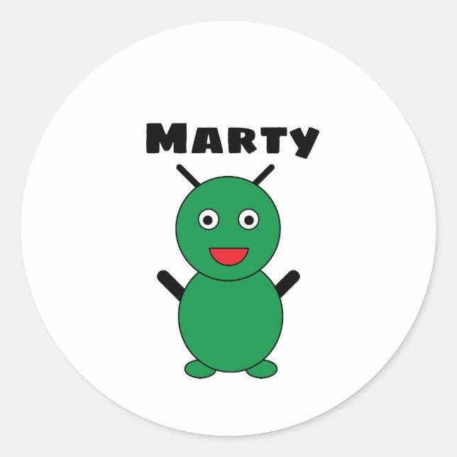 Alien Martian Cute Green Cartoon Personalise Classic Round Sticker (Front)
