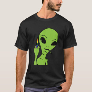 Alien Middle Finger Gay Pride LGBQ Proud Ally Rain T-Shirt